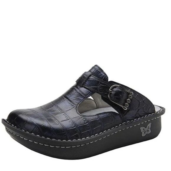 Women’s ALGERIA Classic embossed Croco Shoes clogs leather size 38 8 8.5 - Picture 1 of 10